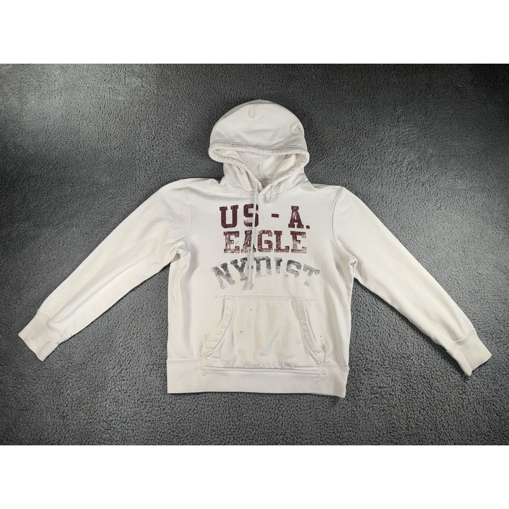 American Eagle Hoodie‎ Men Medium Graphic Thrashed Grunge NY Soft Fleece